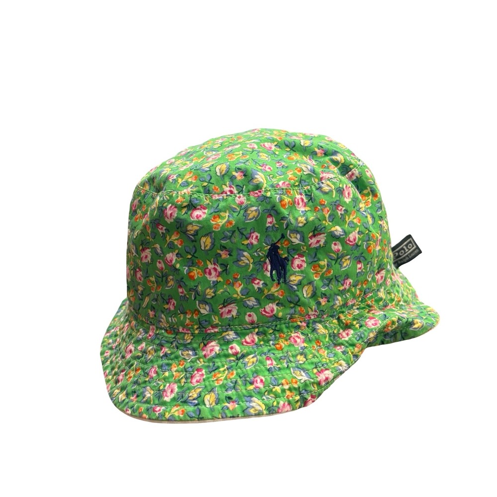 Polo Ralph Lauren Reversible Bucket Hat Green Floral Pony White Cotton‎ Men OS